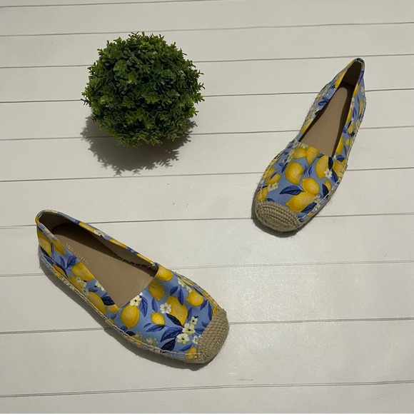 Ann‎ Taylor Lemon Citrus Print Espadrille Slip On Loafers Flats Women’s Size 5 - Picture 1 of 7